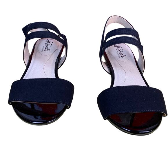 Life Stride YOLO Black Strappy Wedge Sandals Sz 7M NWOT Comfort Stretch Wedgess - Picture 3 of 9